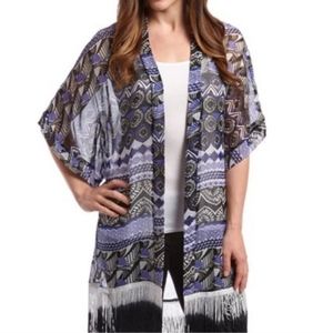 Steve Madden Blue Kimono Fringe Swim Cover…